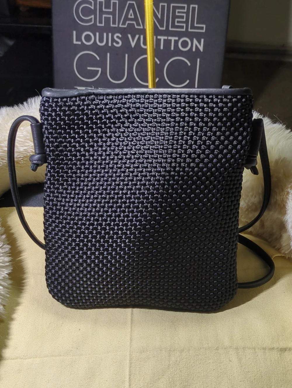 Vintage Sharif Americana Black Woven E/Leather Trim Crossbody NOW ONLY _$90